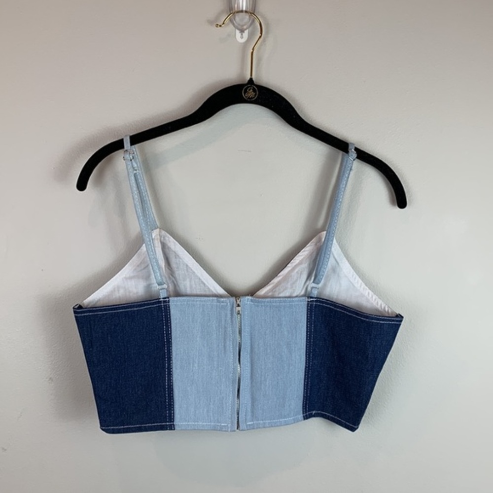 Color Block Patchwork Denim Crop Top - Picture 7 of 8
